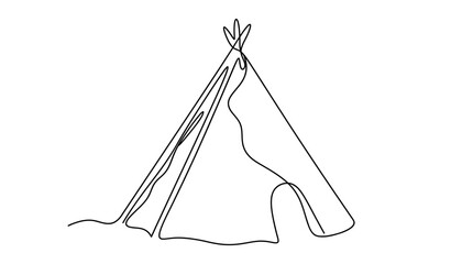 Minimalist One Line Art Illustration of a Traditional Teepee Tent © Akhsan