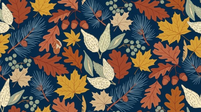 Vibrant autumn leaves seamless pattern for seasonal digital design projects.