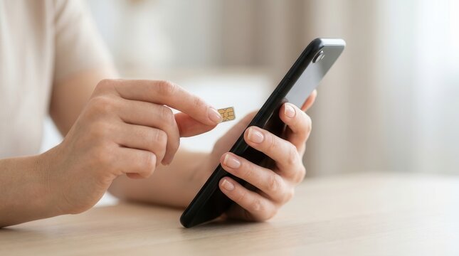 A person's hands putting a sim card into a mobile phone device.