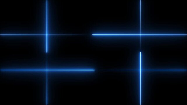 A minimalist frame composed of bright blue neon lines intersecting to form a rectangle on a black background, suggesting a digital interface, a portal, or a geometric abstract composition