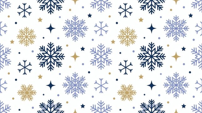Vibrant snowflake pattern with gold, blue, and white intricate designs for winter graphics.