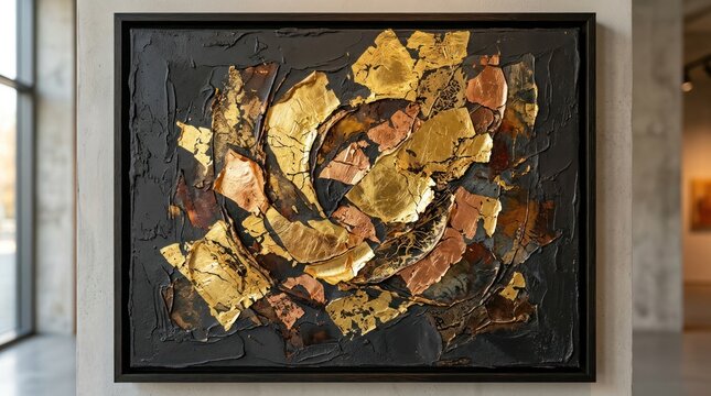 Textured abstract art with metallic foil accents
