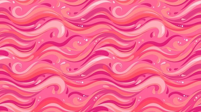 Vibrant Pink and Red Seamless Wave Pattern with Abstract Liquid Swirls for Background Wallpaper Fabric Textile and Girly Graphic Design