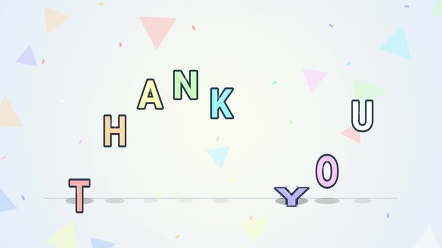 Playful Animated Thank You Text with Colorful Bouncing Letters and Confetti Background