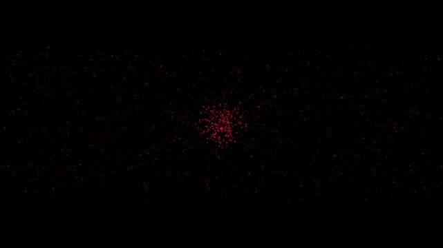 Abstract red particles exploding and scattering against black background, digital motion