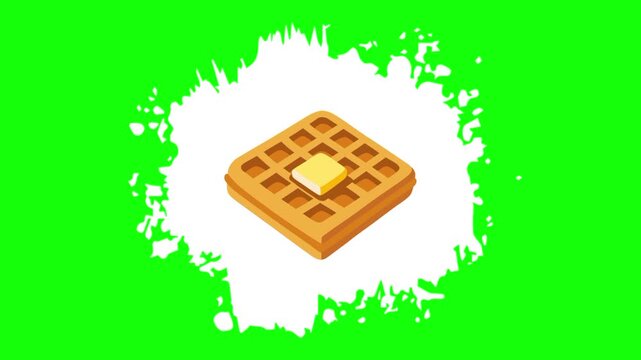 buttermilk waffle on animated white brush paint template icon, pastry sign, food symbol. Colorful cartoon vector animation, motion graphic video footage. Isolated green screen background
