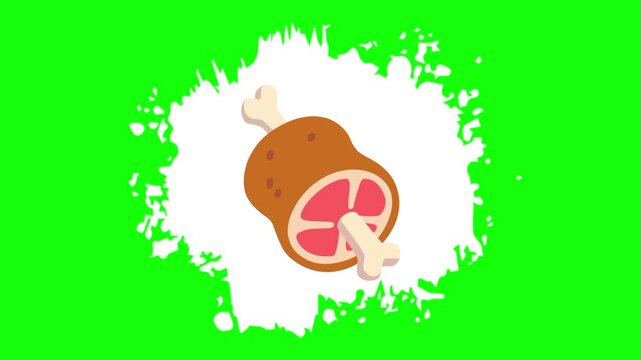 red lamb meat on animated white brush paint template icon, protein sign, food symbol. Colorful cartoon vector animation, motion graphic video footage. Isolated green screen background