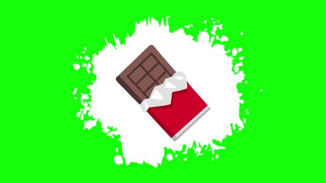 Choco, chocolate snack bar on animated white brush paint template icon, meal sign, food symbol. Colorful cartoon vector animation, motion graphic video footage. Isolated green screen