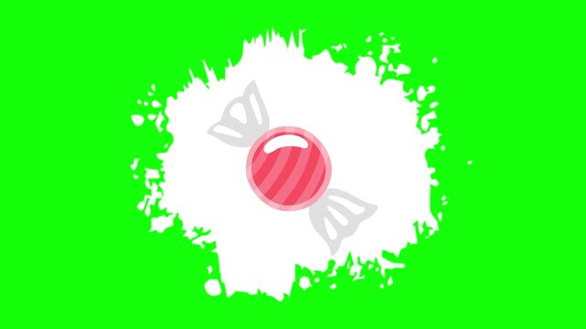 pink strawberry sweet candy on animated white brush paint template icon, meal sign, food symbol. Colorful cartoon vector animation, motion graphic video footage. Isolated green screen background