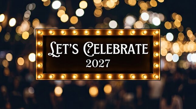 Lets celebrate 2027 new years eve party with bokeh lights and marquee sign
