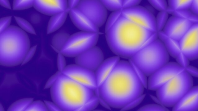 Vibrant purple cellular bubbles glow with bright yellow centers in a neon gradient. Dynamic Voronoi pattern. Great for poster backdrops, digital cover art, and 3D material mapping.