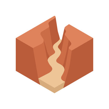 Isometric Vector Illustration of a Deep Desert Canyon with a River