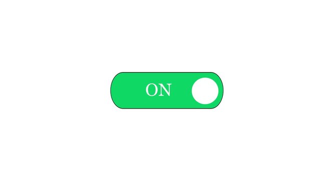 ON Toggle Switch Button Animation, Solid Green Slider with White Circle Knob, User Interface UI UX Element Motion Graphics