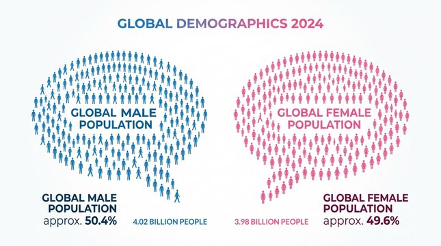 Global male and female population comparison infographic 2024