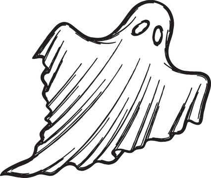 Simple line art illustration of a floating ghost for halloween decor with halloween supernatural illustration isolated monochrome apparition ectoplasm floating celebration mythology