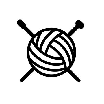 Ball of yarn crossed with knitting needles, a nod to handmade craft