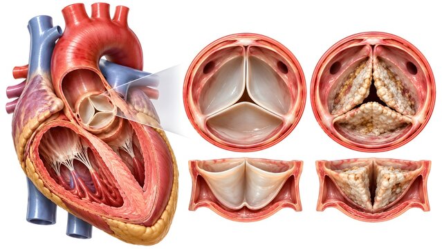 Aortic Stenosis Cutaway Anatomy with Calcified Aortic Valve Comparison