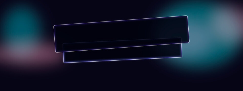 Transparent neon cards with transparent rectangles and floating glass cards, ideal for technology poster, saas banner, ui presentation, and business presentation.