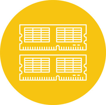 Computer RAM memory modules line icon inside yellow circle button representing desktop pc hardware upgrade component vector illustration