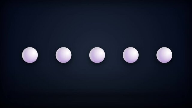 Five silver ball bounces motion graphic on dark background
