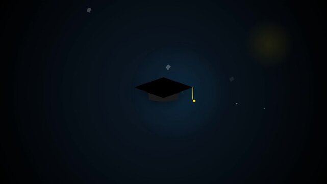 Academic Achievement: A graduation cap floats in the dark, symbolizing the completion of academic studies and the pursuit of knowledge.