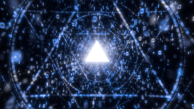 Blue Digital Tunnel with Binary Code and Sacred Geometry - Seamless Loop