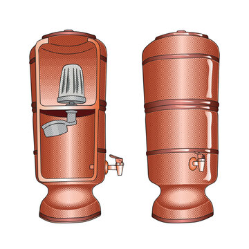Brown Brazilian clay filter with gradient and halftone details. Isolated on a transparent background