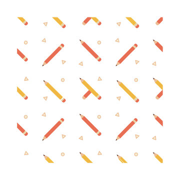 Seamless pattern of pencils and geometric shapes