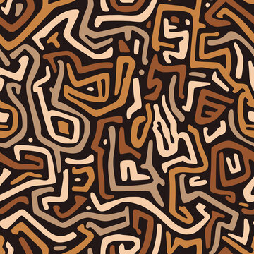 Seamless pattern, abstract doodles, curls, maze, vector background