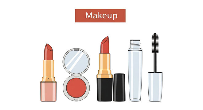 Colorful makeup and beauty products set with red banner