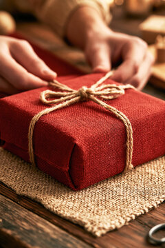 Wrapping Christmas Gift with Rustic Twine