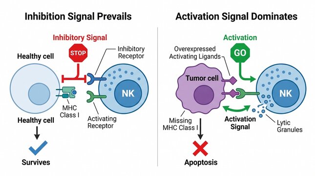 Nk cell activation and inhibition signals in cancer immunology