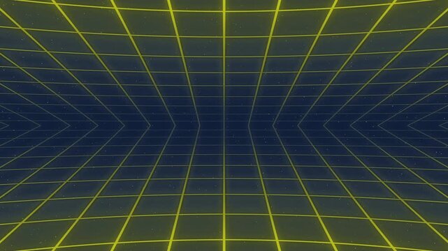 A vibrant grid pattern with neon yellow lines set against a dark blue background, perfect for modern digital design.