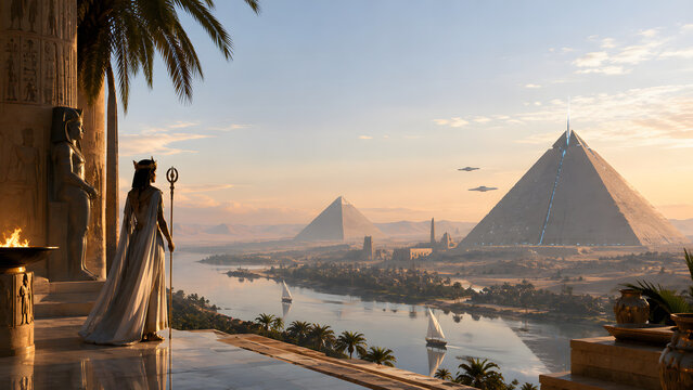 Futuristic Ancient Egypt Civilization &ndash; Sci-Fi Pyramids, Egyptian Temples and Advanced Technology Concept Art