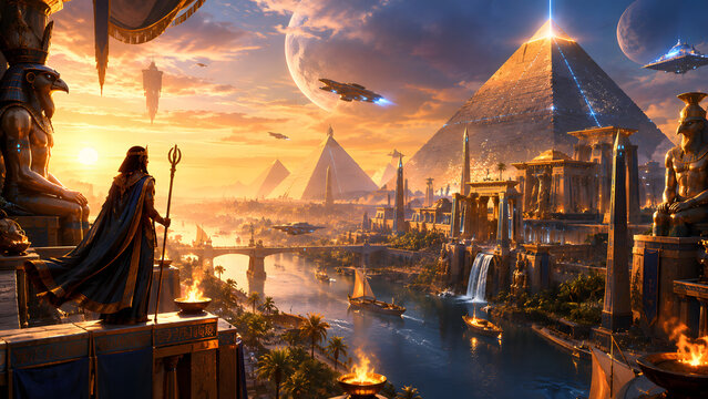 Futuristic Ancient Egypt Civilization &ndash; Sci-Fi Pyramids, Egyptian Temples and Advanced Technology Concept Art