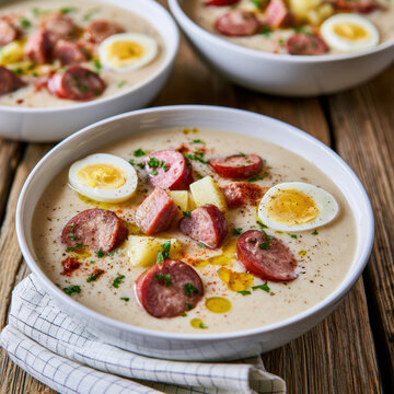 Traditional Polish White Borscht with Sausage
