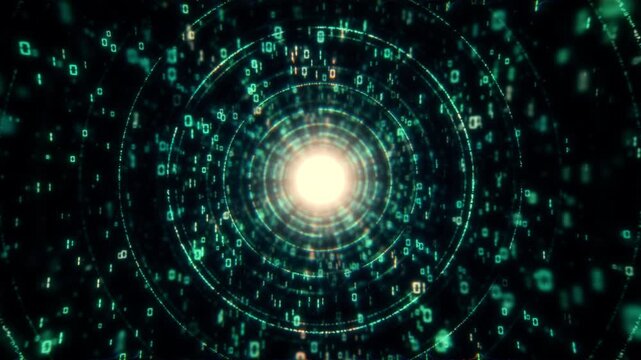Abstract 3d render of a green digital data stream tunnel for corporate videos and technology projects, 4k.