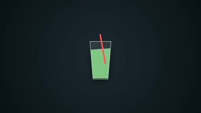 Refreshing Green Elixir: A vibrant glass of green liquid, possibly a smoothie or juice, stands ready to quench your thirst, complete with a red straw, set against a dark, minimalist backdrop.