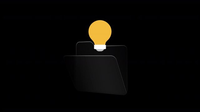 Idea Bulb Revealed From Folder on Transparent Background, Seamless Loop