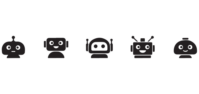 AI chatbot avatar and robot head icon set for technology interface