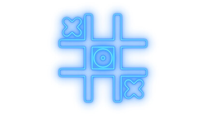 Colorful neon tic tac toe game icon with noughts and crosses board grid symbol isolated on transparent background for classic strategy gaming design elements © MdSamsul1234