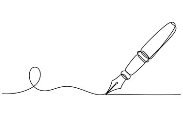 Fototapeta premium Continuous single line drawing of a fountain pen writing a long line Vector, illustration