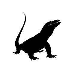 Obraz premium A striking silhouette of a legendary Komodo dragon, captured in a minimal yet powerful vector style. The pitch-black body stands out against a glowing background, defining its formidable physique.