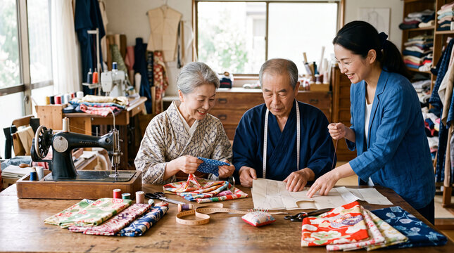 Multi-generation family preserving traditional garment making