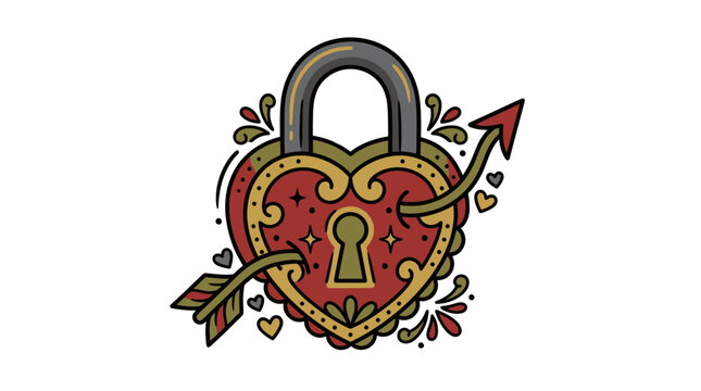 Heart Padlock with Arrow Illustration