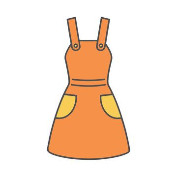 Orange pinafore dress with yellow pockets