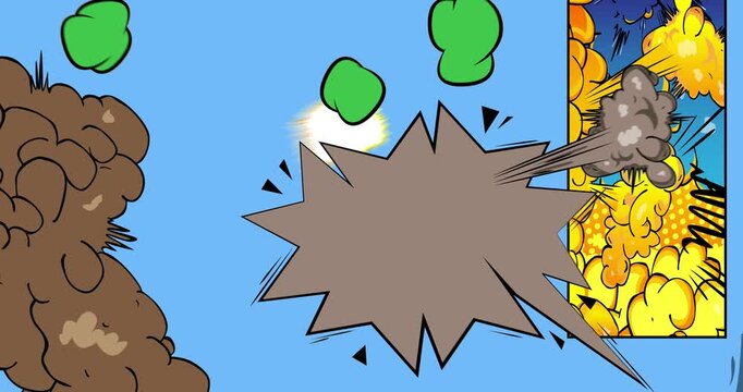 Cartoon background animation, comic book backdrop video. Retro comics pop art design.