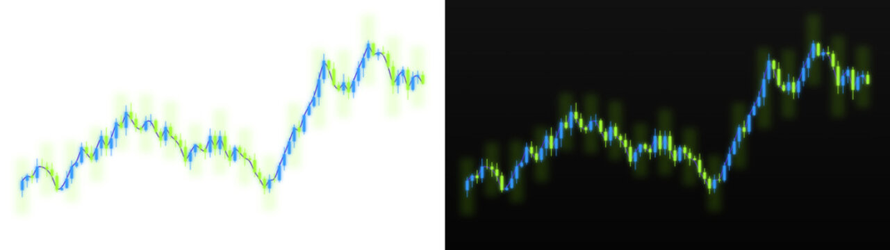 PNG image of&nbsp;&nbsp;Vibrant financial candlestick chart showing market growth with blue and green glowing bars illustrated digitally for investors on transparent background
