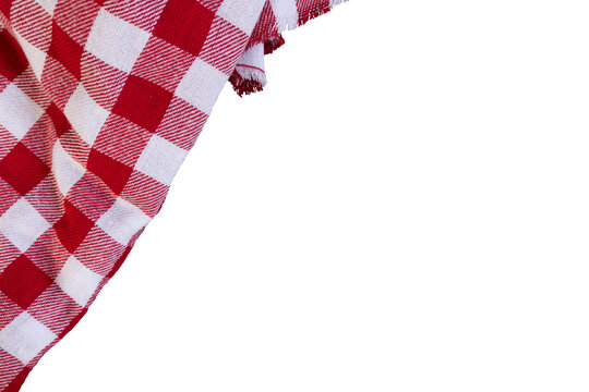 Corner of a red-and-white checkered tablecloth on a transparent background. Ideal for picnic or food-related concepts, or rustic-style designs.