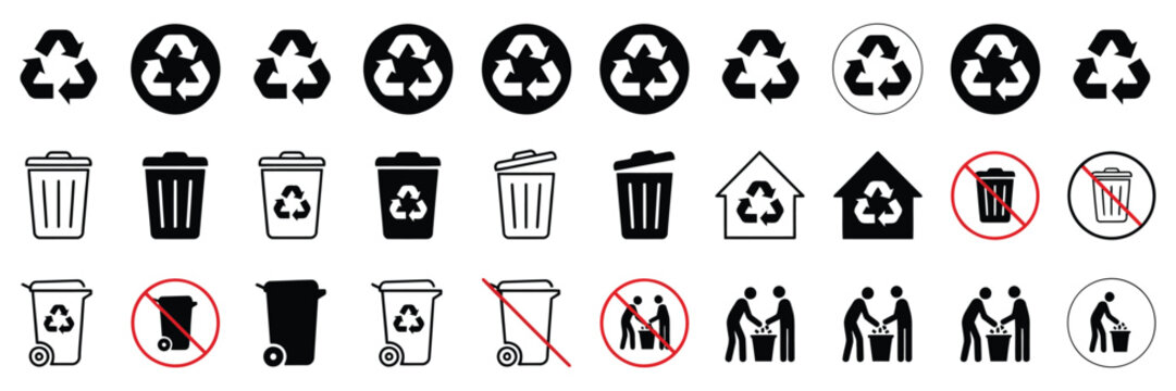 Recycle trash can symbols featuring waste bins recycling and environmental sustainability concepts for design